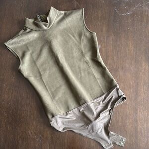 SPANX Green Asymmetrical Sleeveless Bodysuit